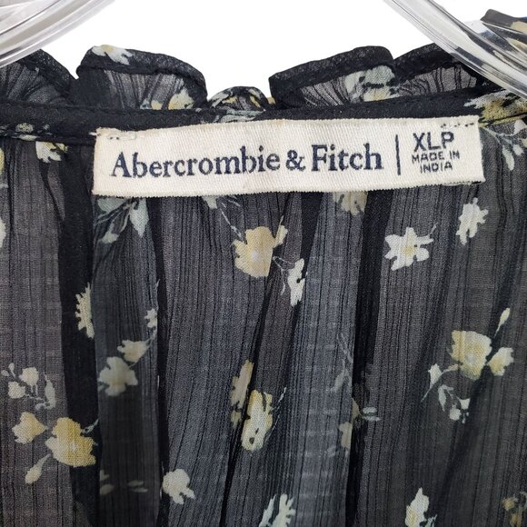 Abercrombie Fitch Dress XLP Petite XL Floral Tiered Chiffon Sheer Puff Sleeve - Picture 5 of 11